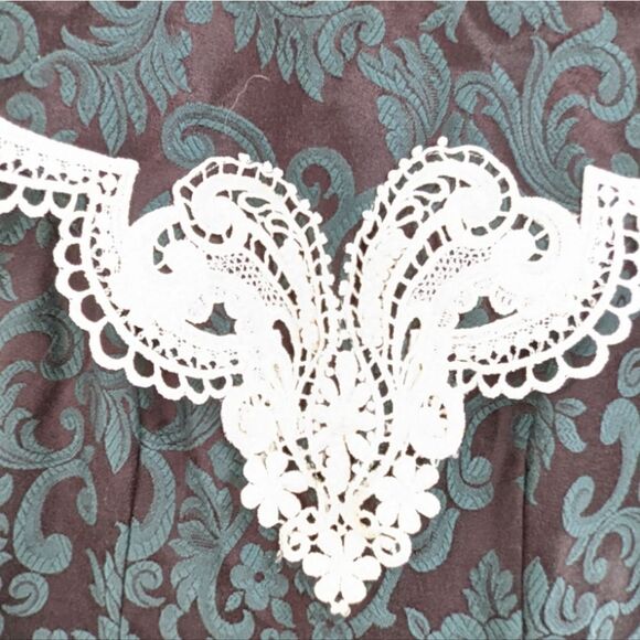 Jessica McClintock vintage dress deep green brocade and lace size 8 - Picture 6 of 11